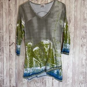 Parsley & Sage Abstract High-Low Multicolor Tunic Top Size Small